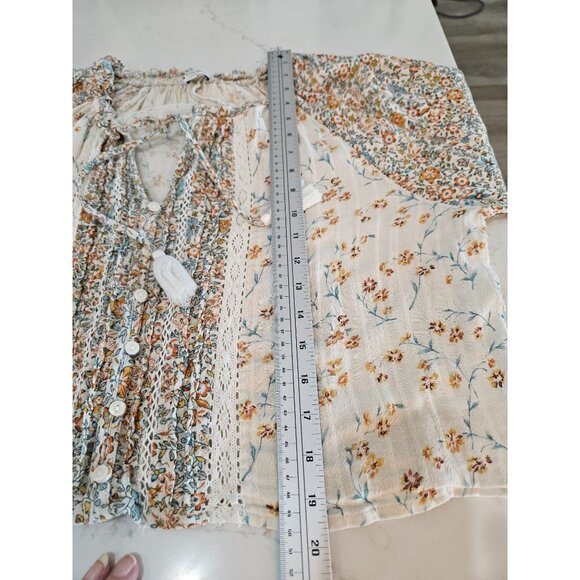American Eagle Top Floral Button-Up Blouse Large Lace Boho Prairie Peasant Girly - Picture 10 of 11